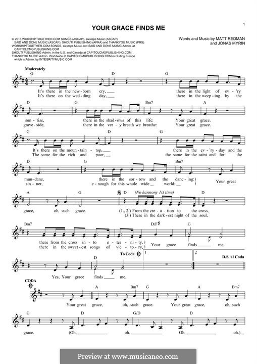 Your Grace Finds Me: Для клавишного инструмента by Jonas Myrin, Matt Redman