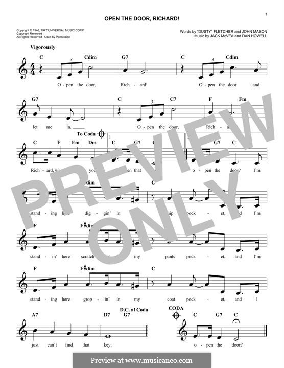 Open the Door, Richard! (Louis Jordan): Для клавишного инструмента by Dan Howell, Jack McVea