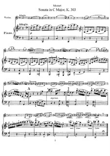 Соната для скрипки и фортепиано No.20 до мажор, K.303: Партитура by Вольфганг Амадей Моцарт