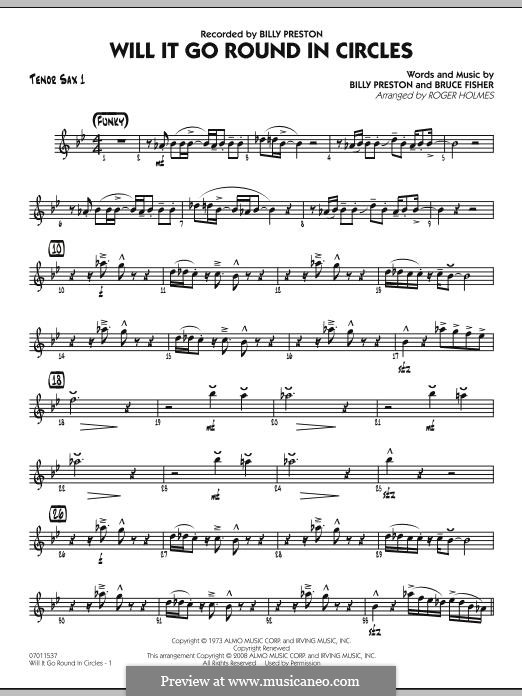 Will It Go Round in Circles (Billy Preston): Tenor Sax 1 part by Bruce Fisher