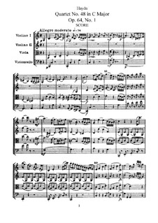 Струнный квартет No.48 до мажор, Hob.III/65 Op.64 No.1: Партитура, Партии by Йозеф Гайдн