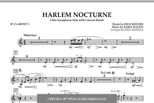 Harlem Nocturne (Alto Sax Solo with Band): Bb Clarinet 1 part by Earle Hagen