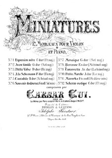 Двенадцать миниатюр, Op.20: No.8 Колыбельная, для скрипки и фортепиано by Цезарь Кюи