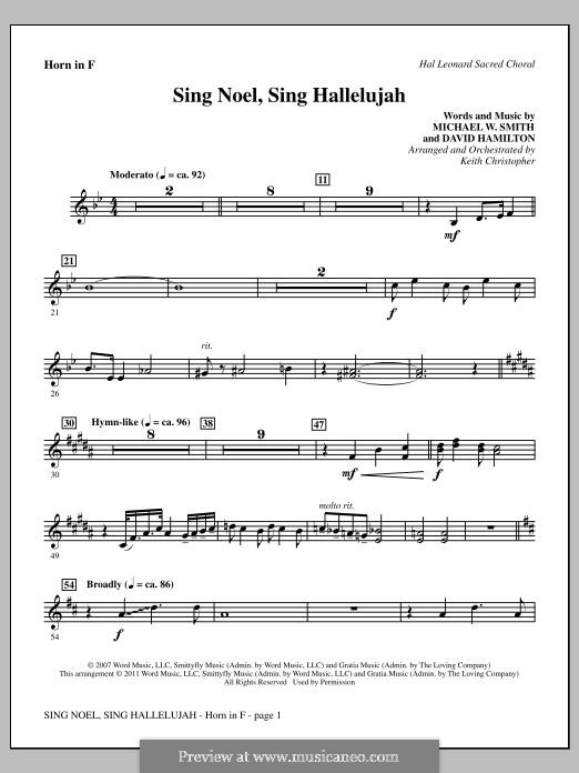 Sing Noel, Sing Hallelujah: F Horn part by Michael W. Smith, David Hamilton
