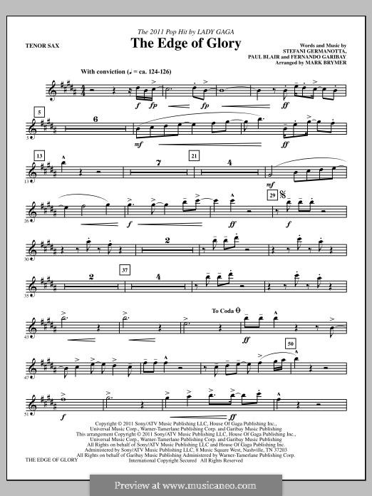 The Edge of Glory (Lady Gaga): Tenor Saxophone part by Fernando Garibay, Paul Blair, Stefani Germanotta