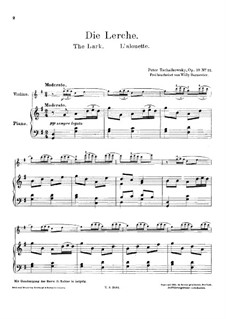 No.22 Песня жаворонка: Для скрипки и фортепиано by Петр Чайковский