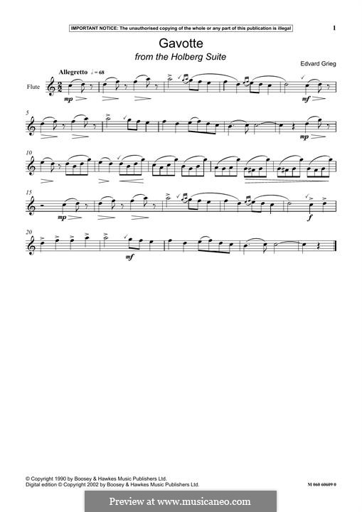 Из времен Хольберга, Op.40: Gavotte, for flute by Эдвард Григ