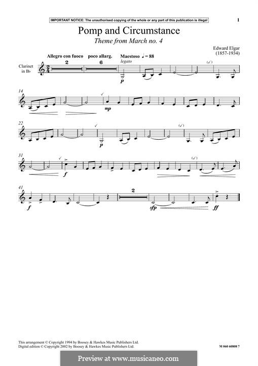 Марш No.4: Theme, for clarinet by Эдуард Элгар