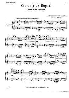 Воспоминание о Гапсале, TH 125 Op.2: No.3 Песня без слов, для двух фортепиано – партия первого фортепиано by Петр Чайковский