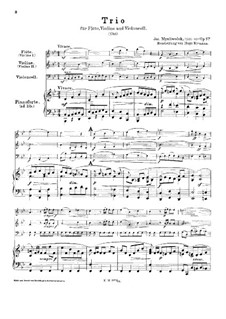 Трио для флейты, скрипки и виолончели и фортепиано (ad libitum), Op.1 No.4: Партитура by Йозеф Мысливечек