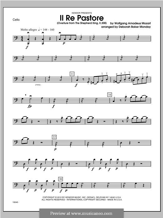 Царь-пастух, K.208: Overture, for strings – Cello part by Вольфганг Амадей Моцарт