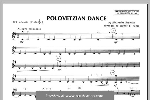 Polovtsian Dances (Printable Scores): For strings – Violin 3 part by Александр Бородин