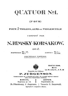 Струнный квартет фа мажор, Op.12: Партитура by Николай Римский-Корсаков