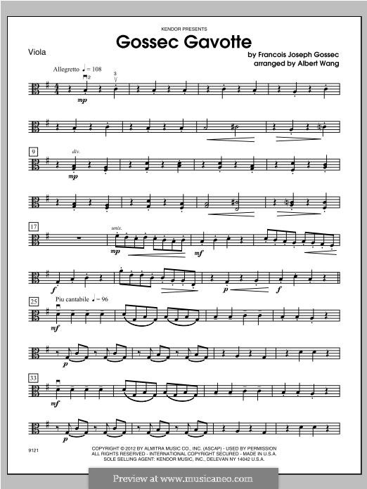 Гавот ре мажор: For orchestra – viola part by Франсуа Жозеф Госсек