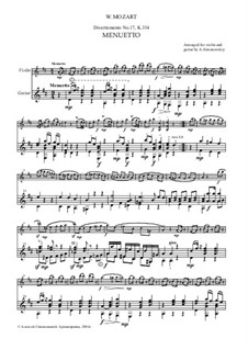 Дивертисмент No.17 ре мажор, K.334: Менуэт, для скрипки и гитары by Вольфганг Амадей Моцарт