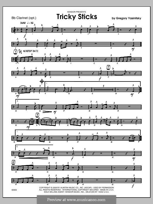 Tricky Sticks: Bb Clarinet part by Gregory Yasinitsky