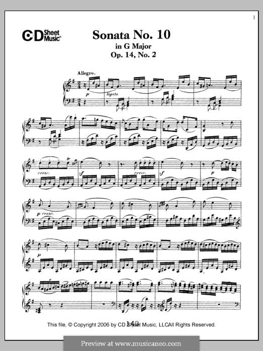 Соната для фортепиано No.10, Op.14 No.2: Для одного исполнителя by Людвиг ван Бетховен