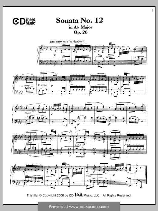 Соната для фортепиано No.12 ля-бемоль мажор, Op.26: Для одного исполнителя by Людвиг ван Бетховен