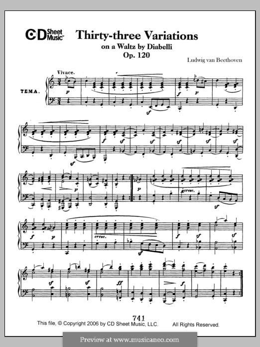 Тридцать три вариации на тему вальса А. Диабелли, Op.120: Для фортепиано by Людвиг ван Бетховен