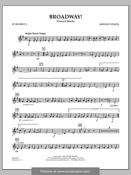 Broadway!: Bb Trumpet 2 part by Johnnie Vinson