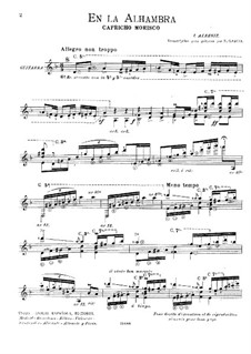 Воспоминания о путешествиях: No.4 En la Alhambra, for guitar by Исаак Альбенис