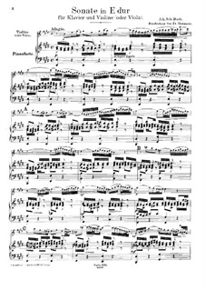 Соната для скрипки и клавесина No.3 ми мажор, BWV 1016: Переложение для скрипки (или альта) и фортепиано by Иоганн Себастьян Бах