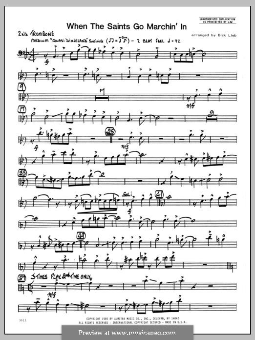 When the Saints Go Marching in (arr. Dick Lieb): 2nd Trombone part by folklore