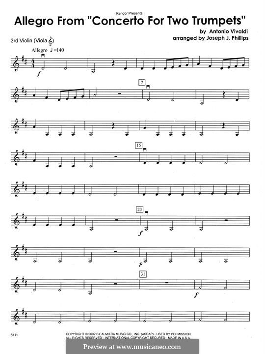 Концерт для двух труб и струнных до мажор, RV 537: Violin 3 (Viola T.C.) part by Антонио Вивальди