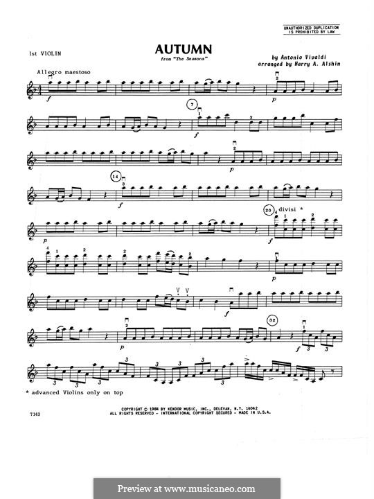 Концерт для скрипки с оркестром No.3 фа мажор 'Осень', RV 293: 1st Violin part by Антонио Вивальди