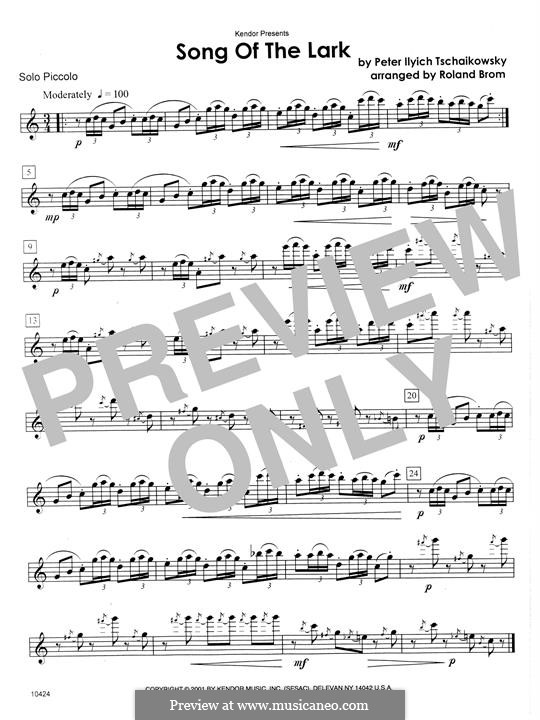 No.3 Март (Песнь жаворонка): For flute and piano – solo piccolo part by Петр Чайковский