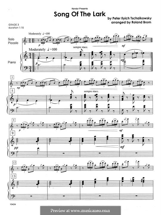 No.3 Март (Песнь жаворонка): For flute and piano – piano part by Петр Чайковский