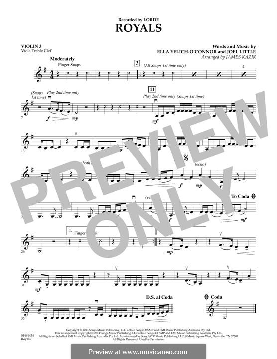 Royals (Orchestra version): Violin 3 (Viola Treble Clef) part by Ella Yelich-O'Connor, Joel Little
