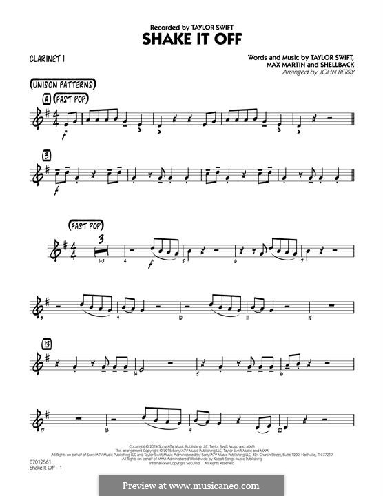 Jazz Ensemble version: Bb Clarinet 1 part by Shellback, Max Martin, Taylor Swift