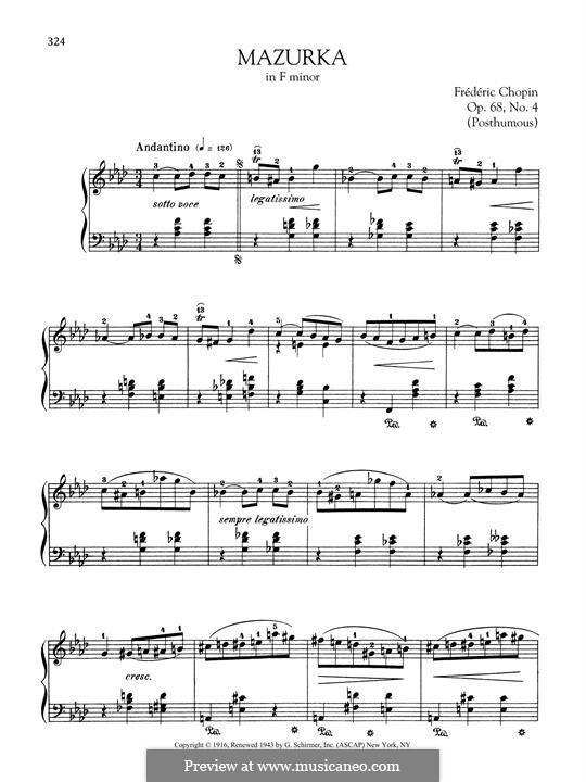 Мазурки, Op. posth.68: No.4 in F Minor by Фредерик Шопен