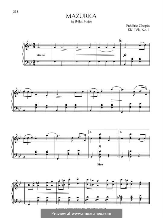 Мазурка си-бемоль мажор, B.73 KK IVb/1: Для фортепиано by Фредерик Шопен
