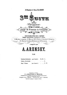 Сюита для двух фортепиано в четыре руки No.3 'Вариации', Op.33: Партия первого фортепиано by Антон Аренский
