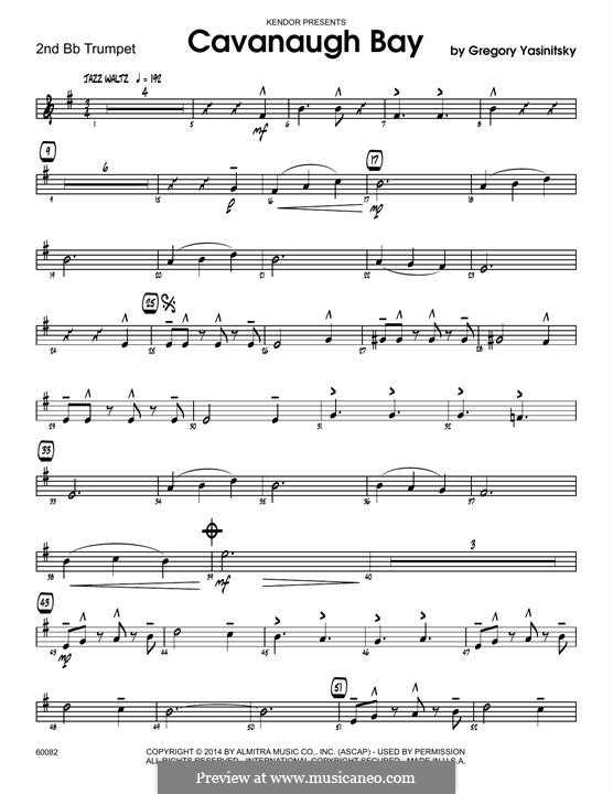 Cavanaugh Bay: 2nd Bb Trumpet part by Gregory Yasinitsky