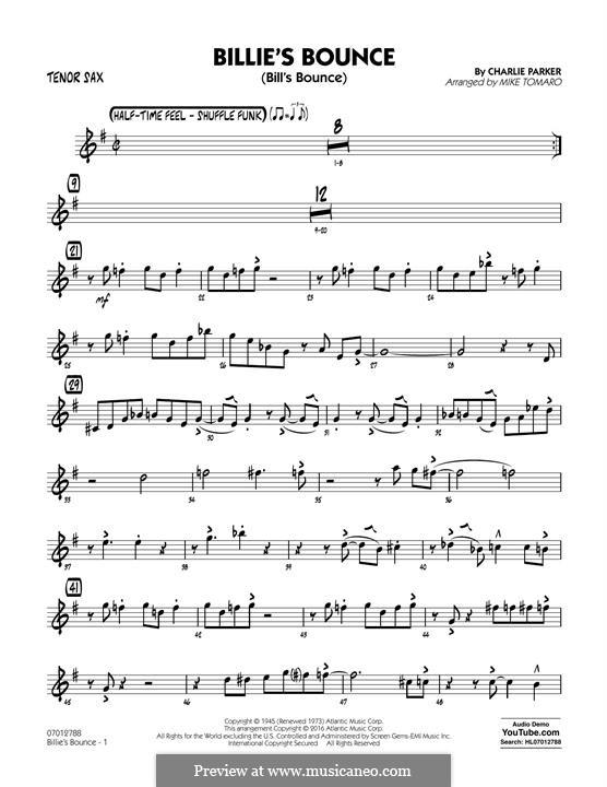 Billie's Bounce (Bill's Bounce): Tenor Sax part by Charlie Parker