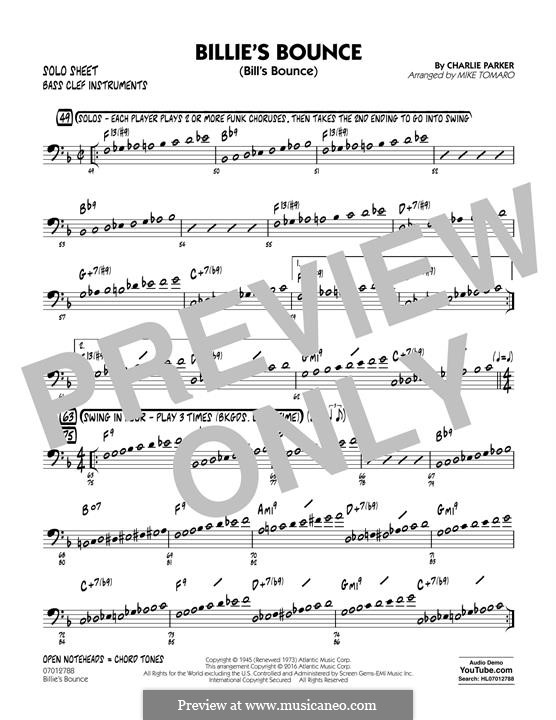 Billie's Bounce (Bill's Bounce): Bass Clef Solo Sheet part by Charlie Parker