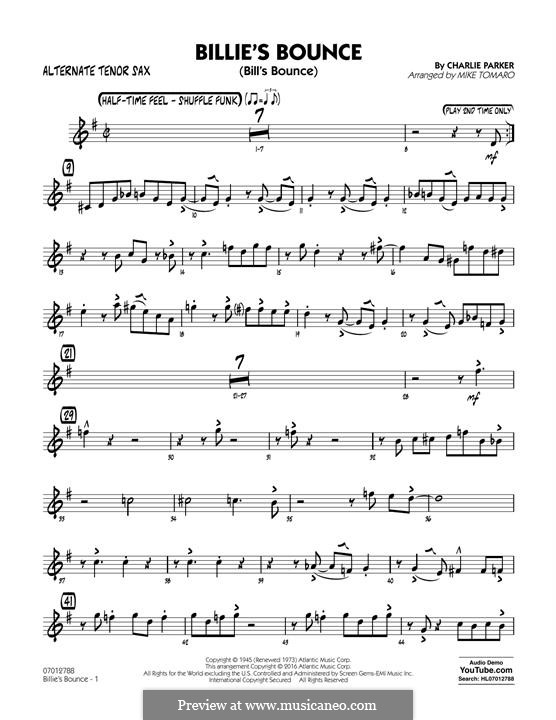 Billie's Bounce (Bill's Bounce): Alternate Tenor Sax part by Charlie Parker