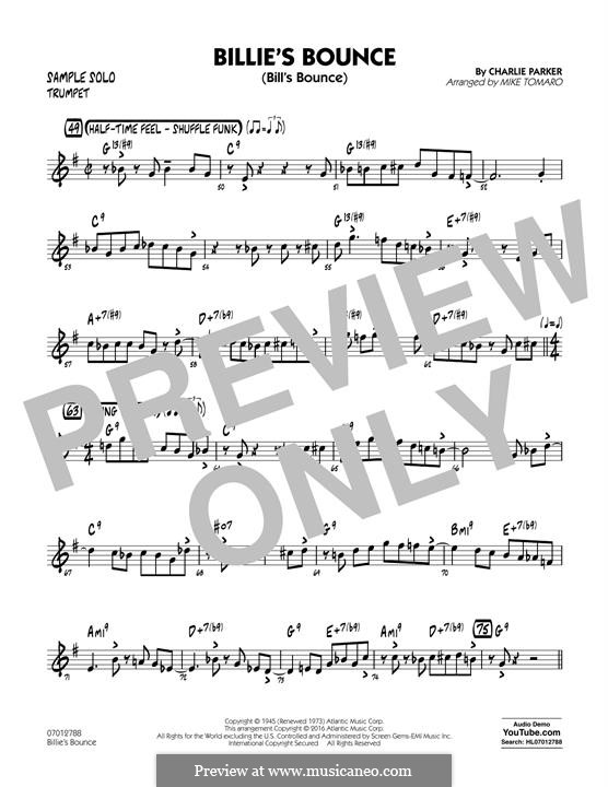 Billie's Bounce (Bill's Bounce): Trumpet Sample Solo part by Charlie Parker