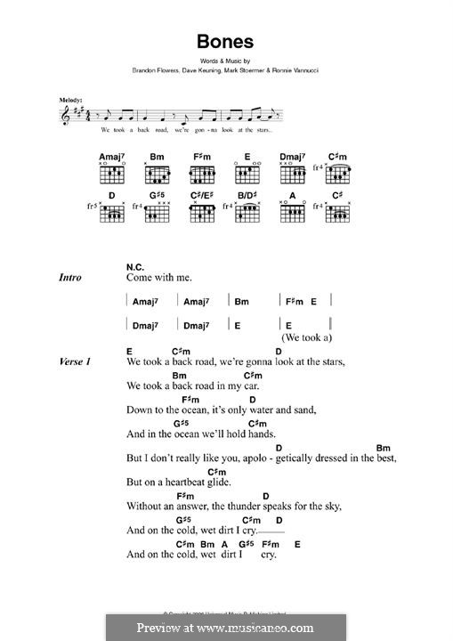 Bones (The Killers): Для гитары by Brandon Flowers, Dave Keuning, Mark Stoermer, Ronnie Vannucci