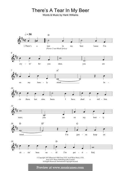 There's a Tear in My Beer: Для клавишного инструмента by Hank Williams