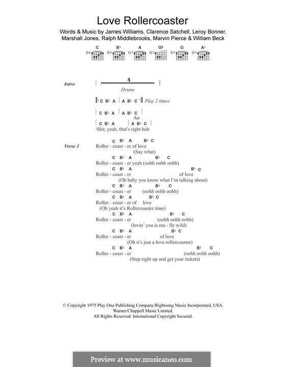 Love Rollercoaster (The Ohio Players): Для гитары by Clarence Satchell, James L. Williams, Leroy Bonner, Marshall Eugene Jones, Marvin R. Pierce, Ralph Middlebrooks, William Beck