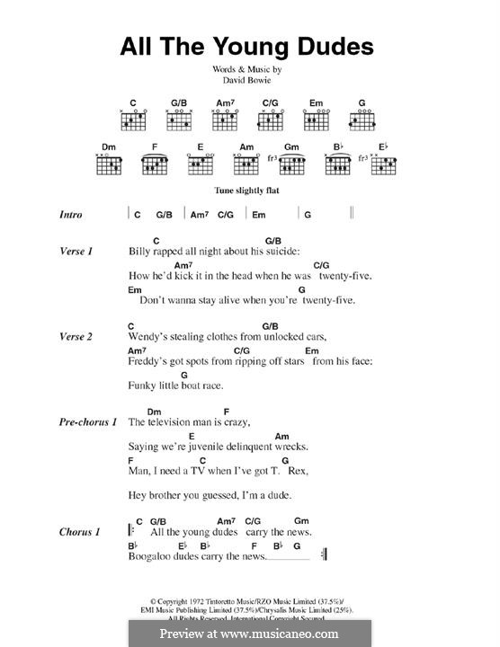 All the Young Dudes (Mott The Hoople): Lyrics and guitar chords by David Bowie