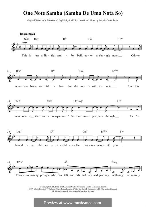 One Note Samba (Samba De Uma Nota): Для клавишного инструмента by Antonio Carlos Jobim
