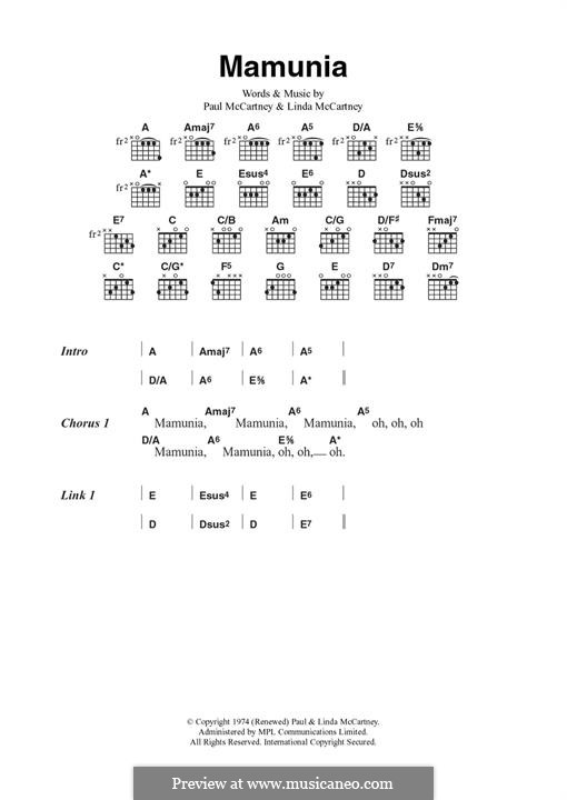 Mamunia (Wings): Для гитары by Linda McCartney, Paul McCartney
