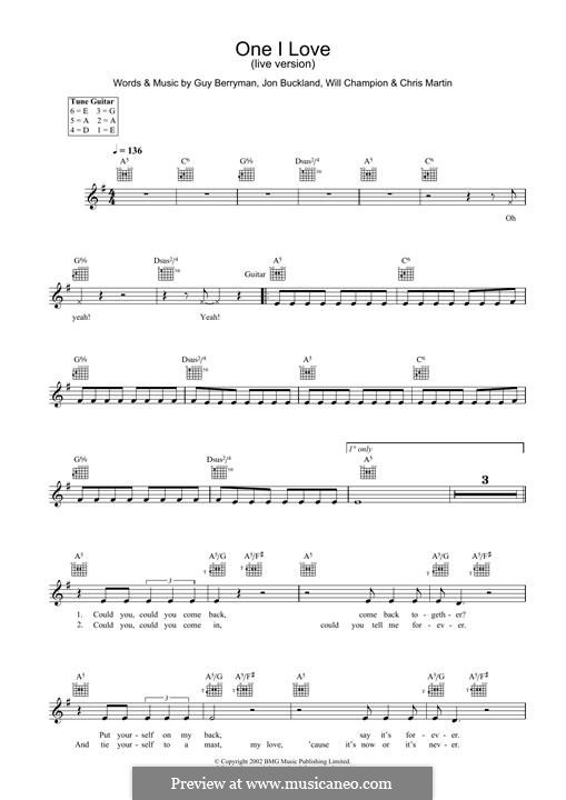One I Love (Coldplay): Для клавишного инструмента by Chris Martin, Guy Berryman, Jonny Buckland, Will Champion