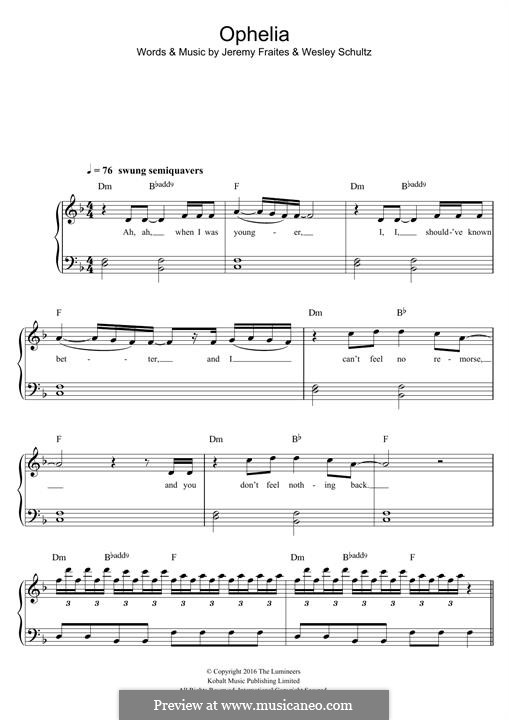 Ophelia (The Lumineers): Для фортепиано by Jeremy Fraites