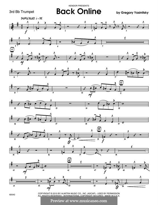 Back Online: 3rd Bb Trumpet part by Gregory Yasinitsky